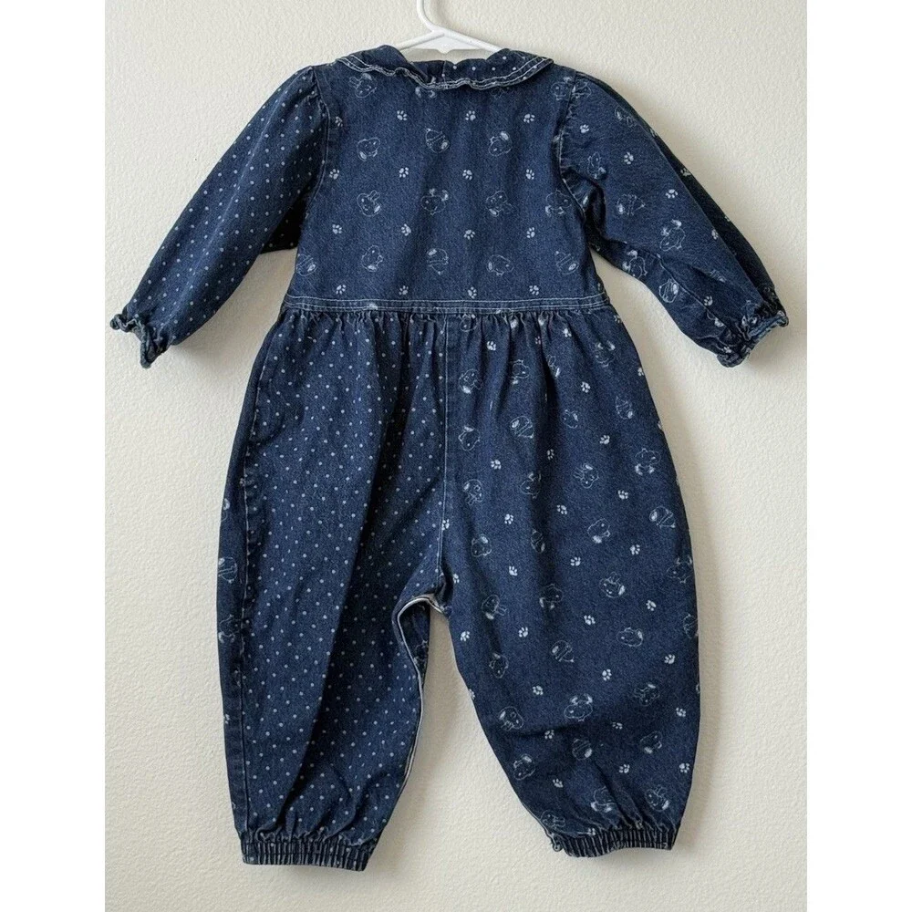 Vintage Baby Girl Snoopy Denim Jean Jumpsuit Romper 18 Months